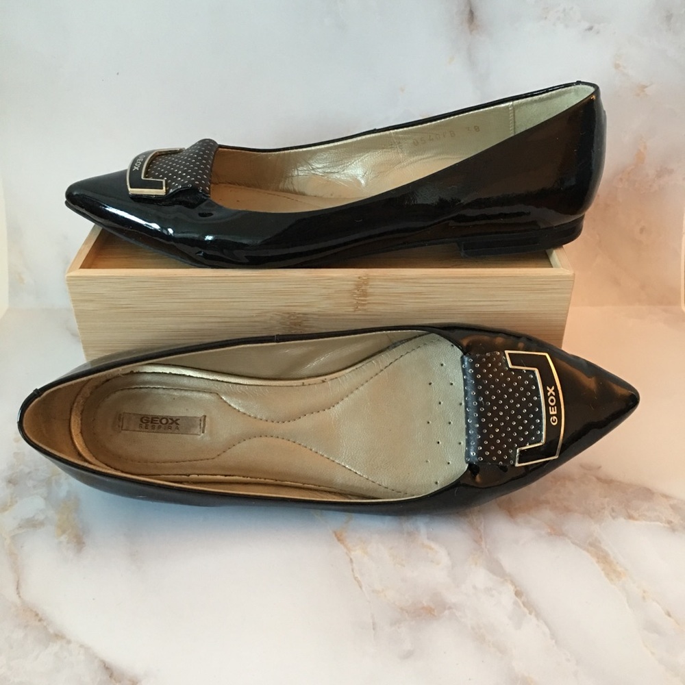 Geox Black Patent Leather Flats - Picture 1 of 5
